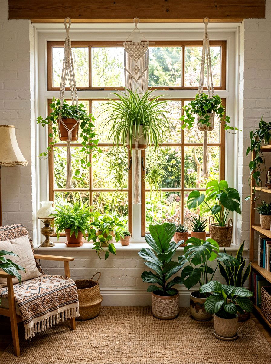 Macrame Plant Hanger Window - 25 Spring Window Frame Decor Ideas