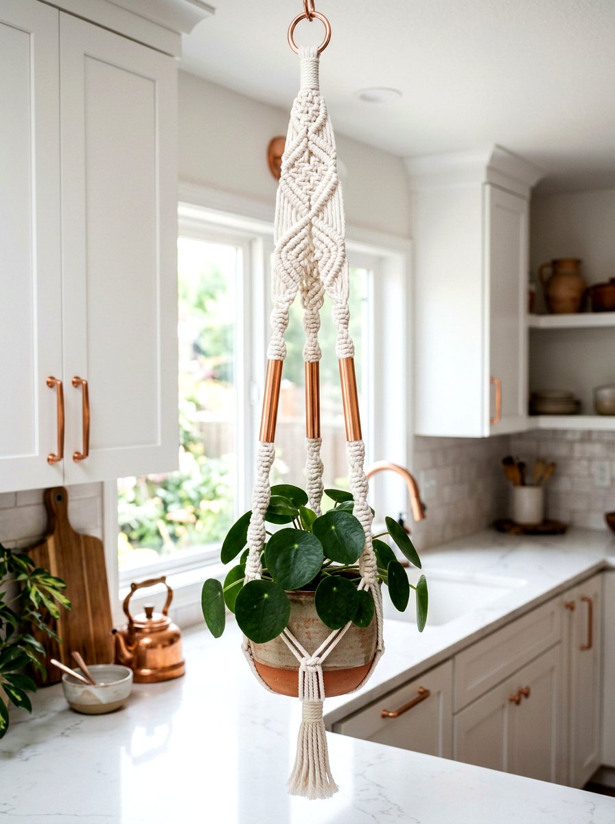 Macrame Plant Hanger With Copper Accents - 25 Spring Macrame Plant Hanger Ideas