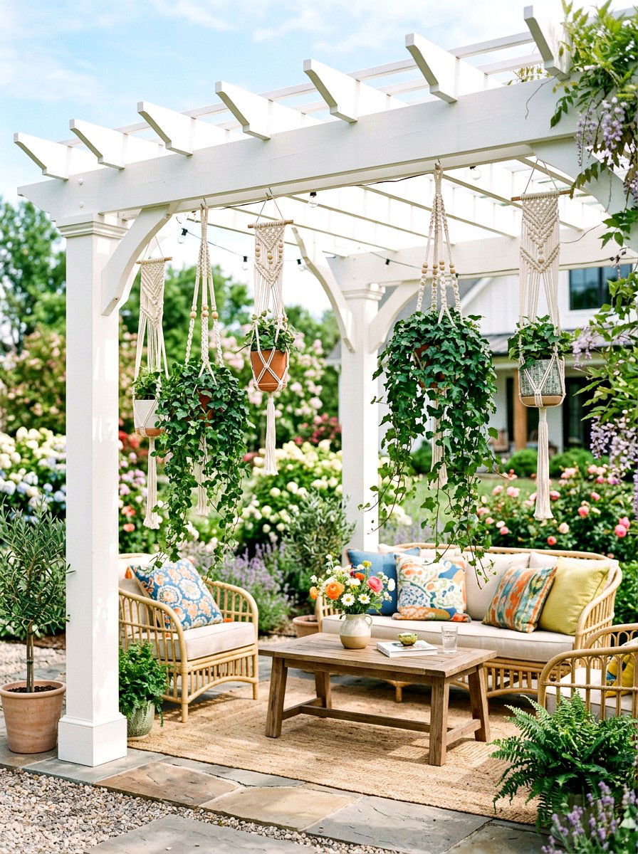 Macrame Plant Hangers - 25 Spring Pergola Decor Ideas