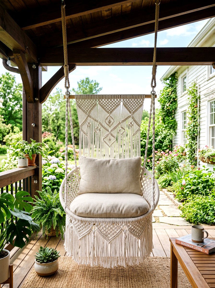 Macrame Porch Swing - 25 Spring DIY Porch Decor Ideas