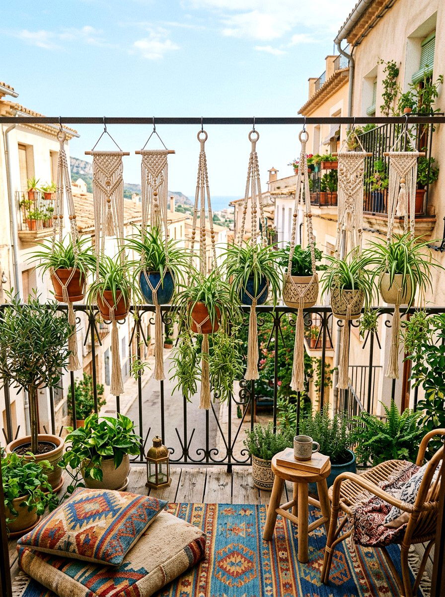 Macrame Railing Hanger - 25 Spring Balcony Railing Decor Ideas