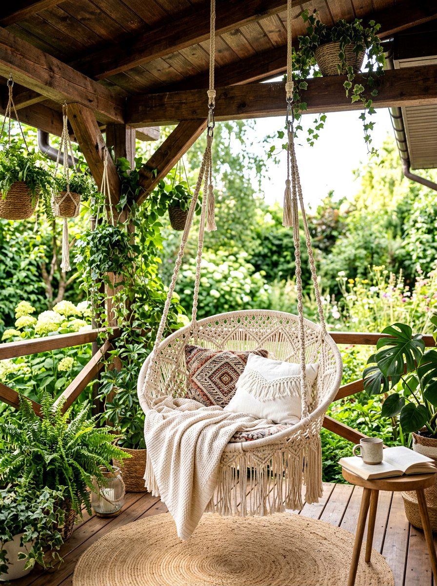 Macrame Swing - 25 Spring Patio Decor Ideas