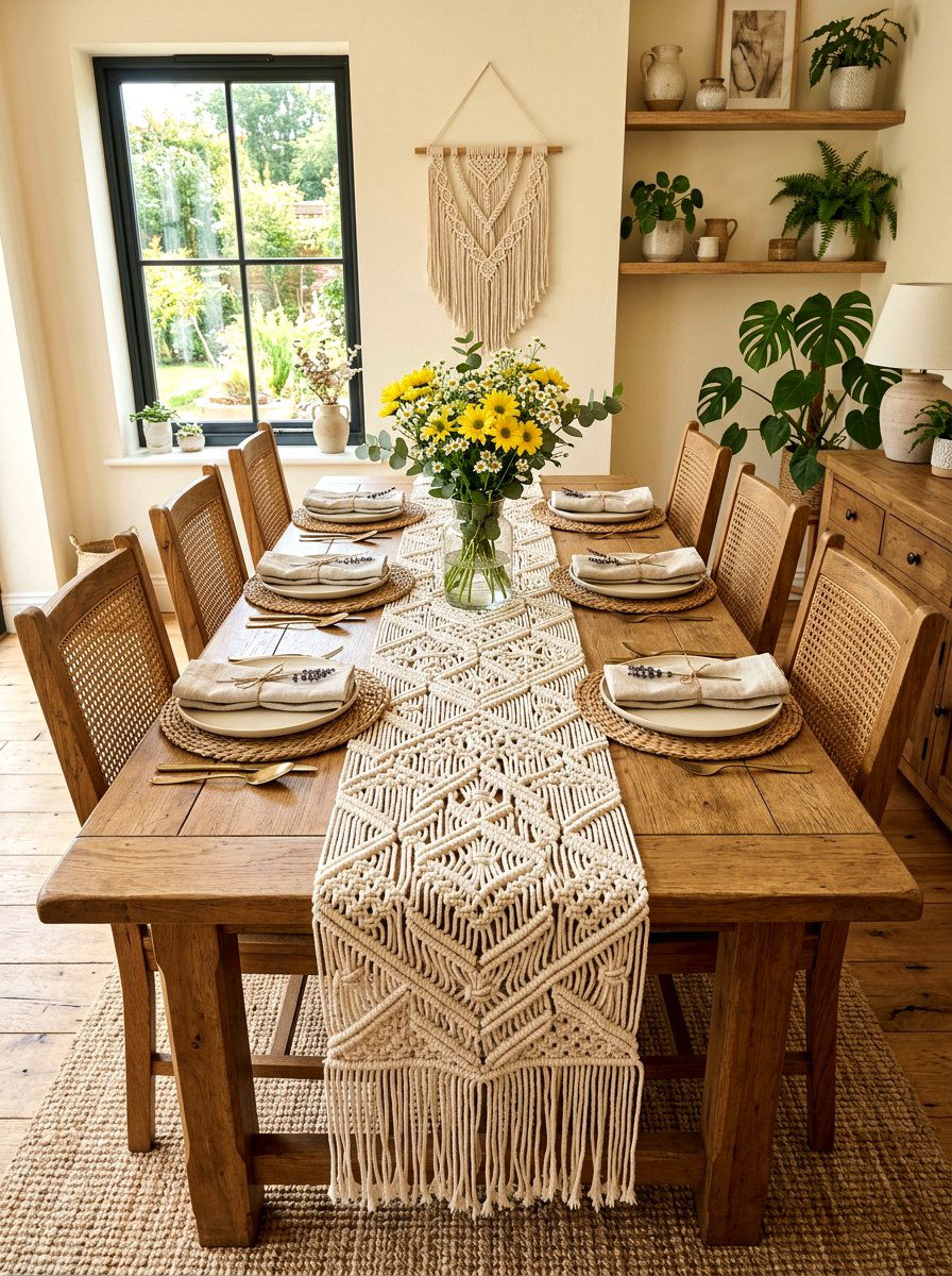 Macrame Table Runner - 25 Spring Macrame Decor Ideas
