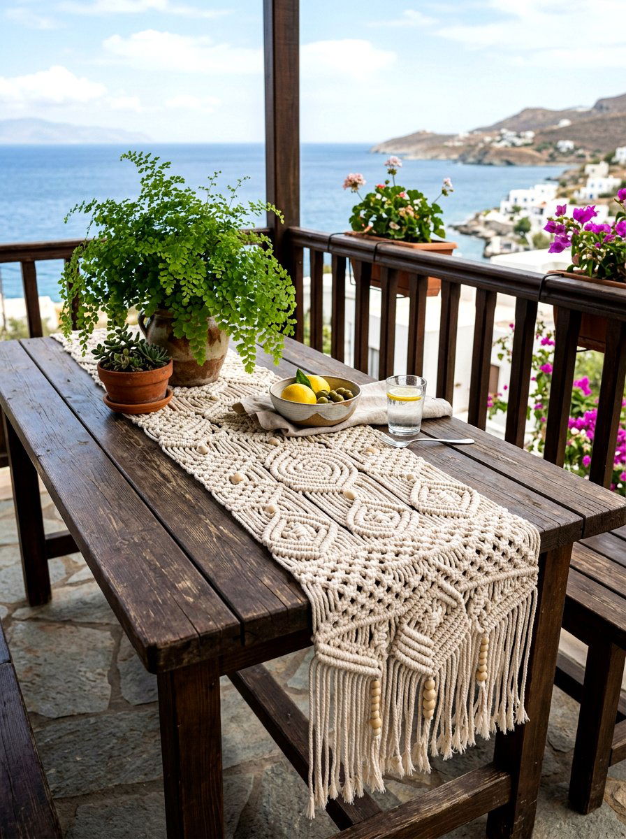 Macrame Table Runner - 25 Spring Balcony Table Decor Ideas