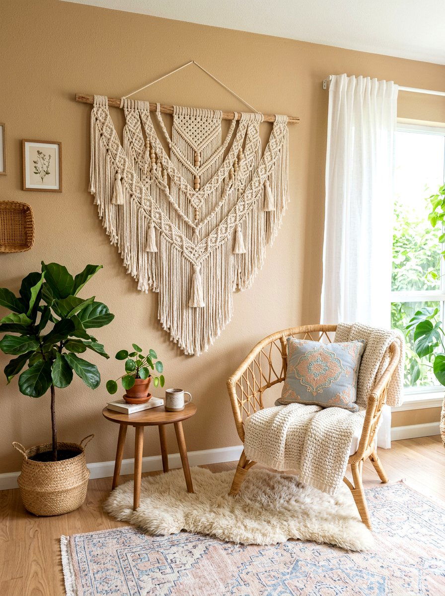 Macrame Wall Hanging - 25 Spring Living Room Wall Decor Ideas