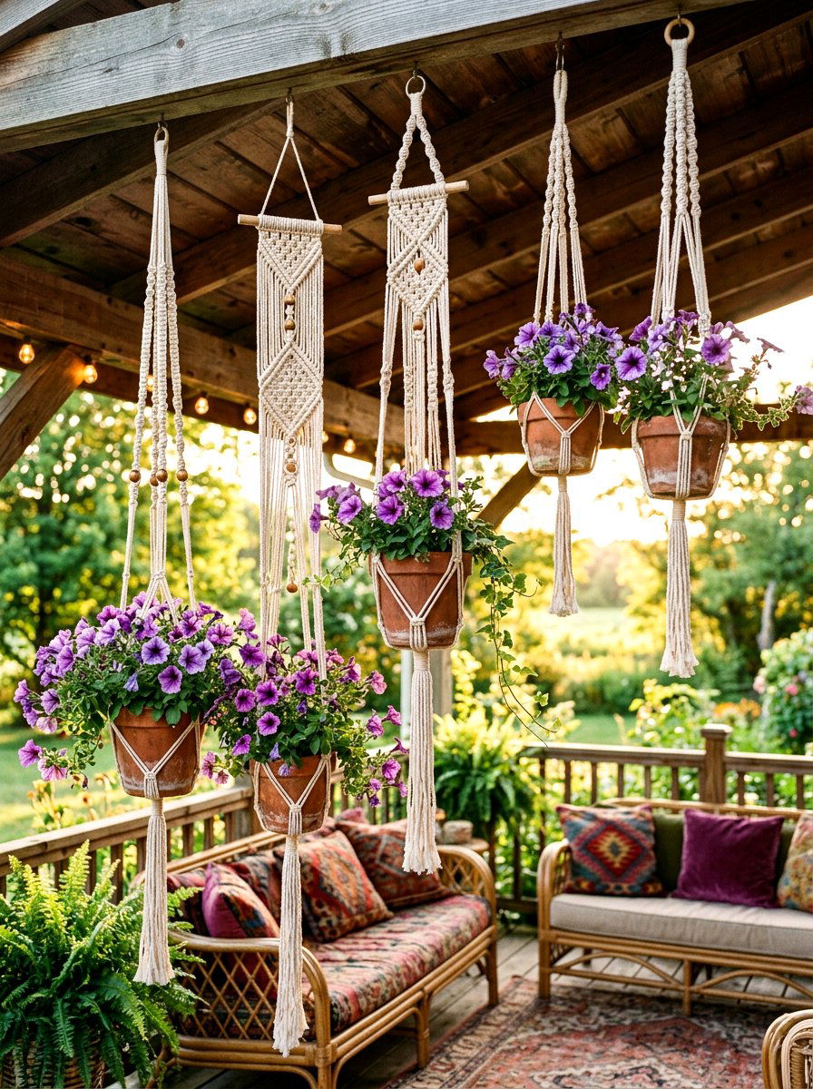 Macrame hanging pot holder - 25 Spring Terracotta Pot Ideas