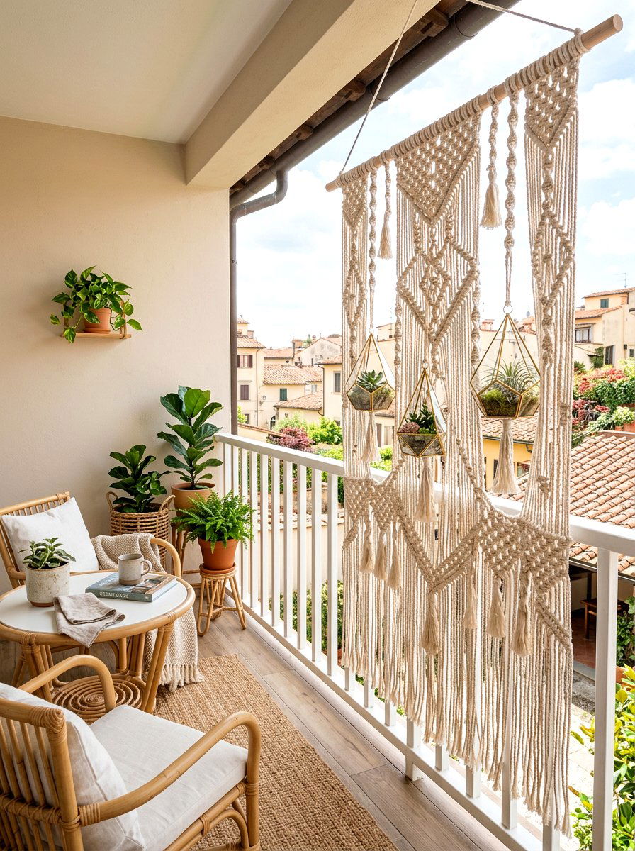 Macrame hanging screen - 25 Spring Balcony Privacy Screen Ideas