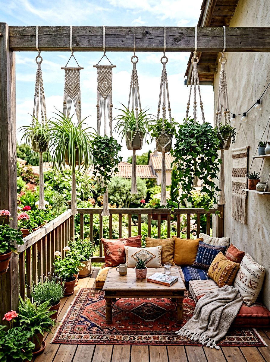 Macrame plant hanger - 25 Spring Balcony Planter Ideas