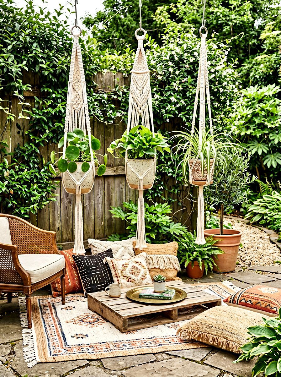 Macrame plant hanger - 25 Spring Garden Fence Decor Ideas