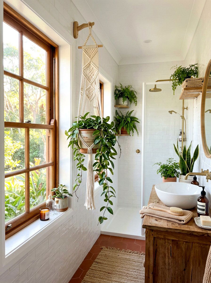 Macrame plant hanger bathroom - 25 Spring Bathroom Plant Display Ideas