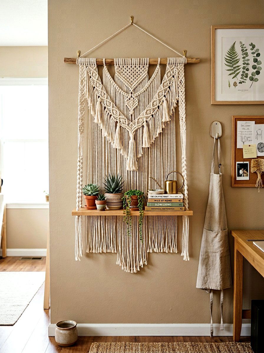 Macrame shelf - 25 Spring Weaving Decor Ideas