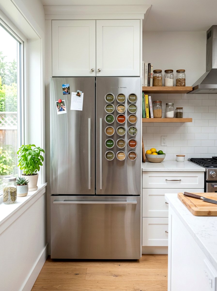 Magnetic Herb Tins Fridge - 25 Spring Herb Decor Ideas