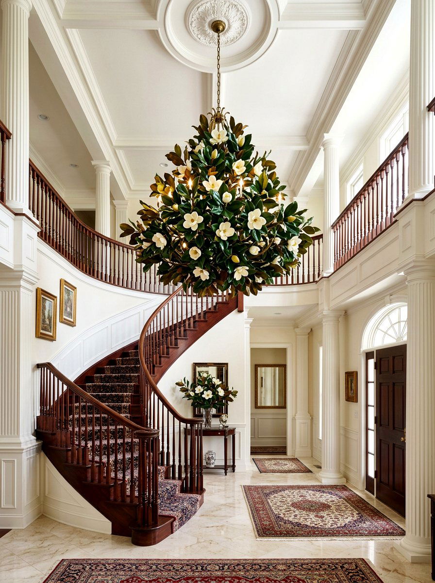 Magnolia Leaf And Flower Display - 25 Spring Flower Chandelier Ideas