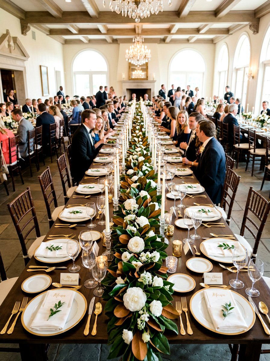 Magnolia Leaf Garland - 25 Spring Wedding Centerpiece Ideas