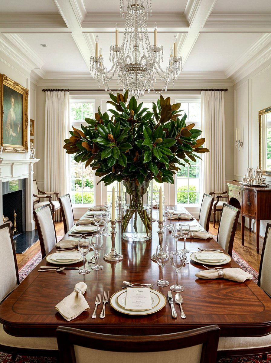 Magnolia Leaf Greenery Display - 25 Spring Floral Centerpiece Ideas