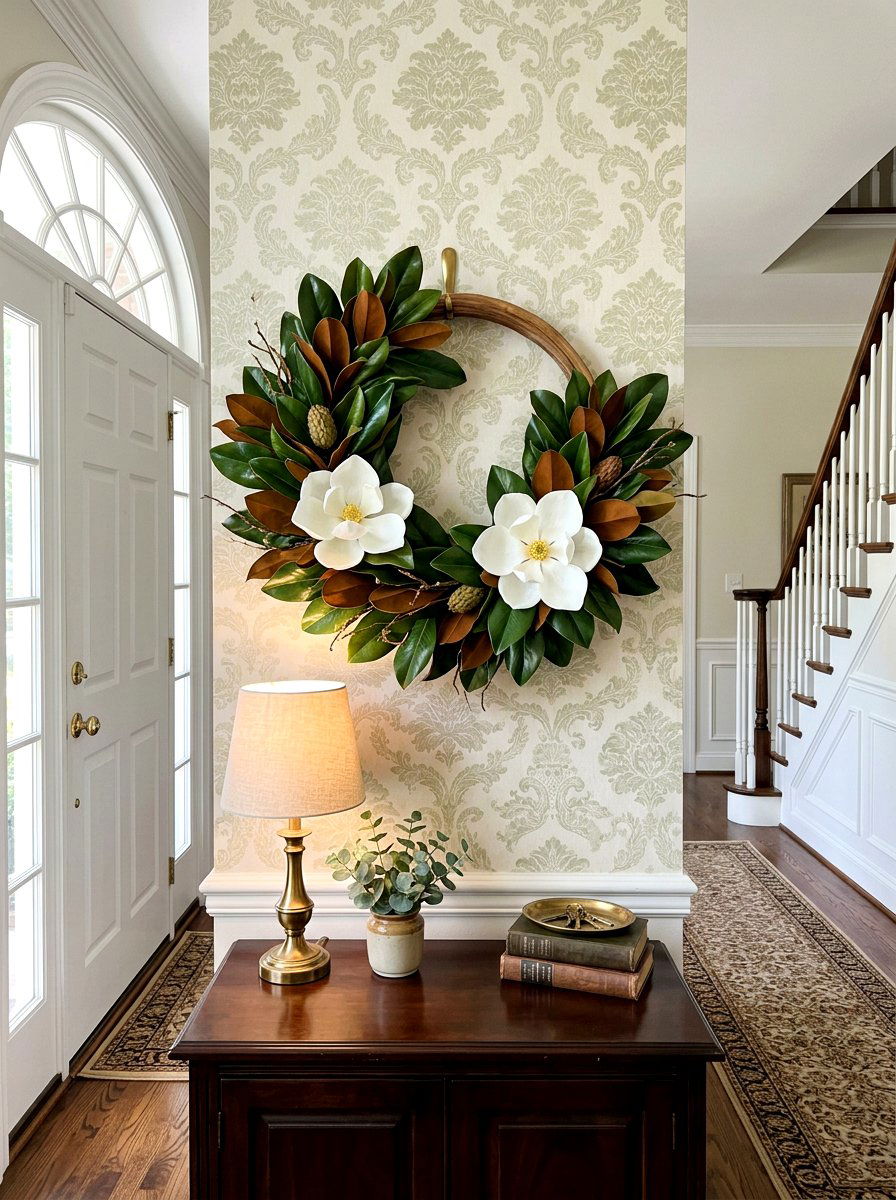 Magnolia Leaf Hoop Wreath - 25 Spring Flower Wreath Hoop Ideas