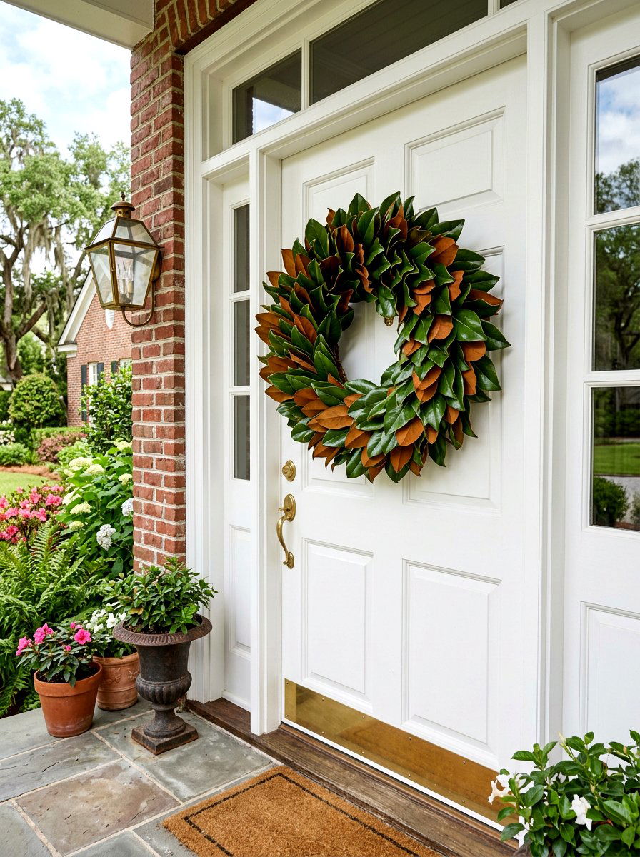 Magnolia Leaf Spring Wreath - 25 Spring Fresh Floral Wreath Ideas