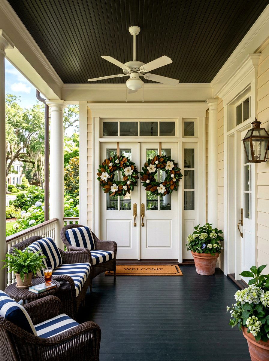 Magnolia Leaf Wreath - 25 Spring Double Door Wreath Ideas