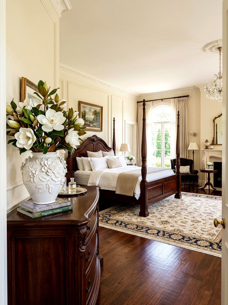 Magnolia Stems In Large Vessel - 25 Spring Bedroom Vase Ideas