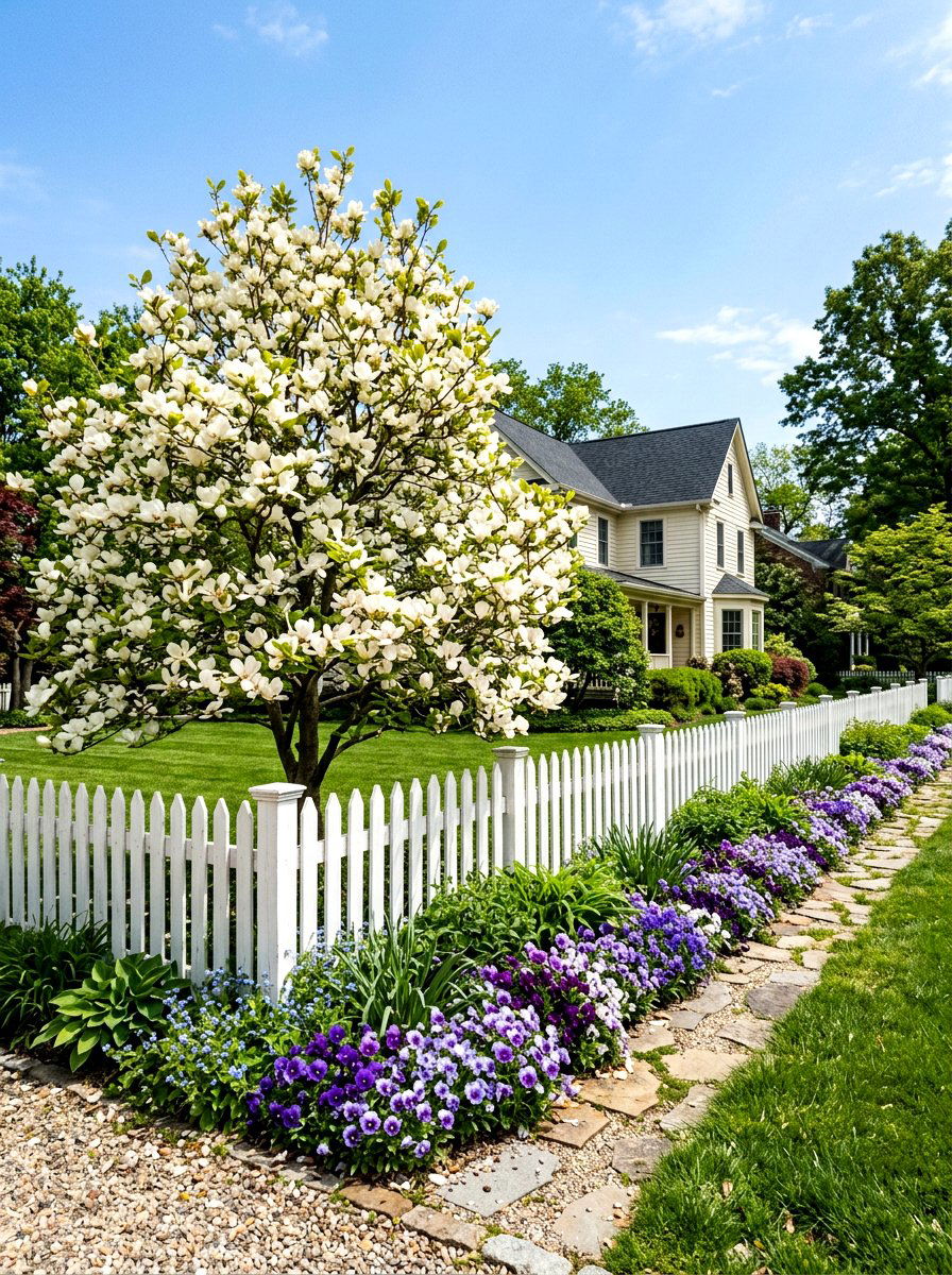 Magnolia Tree Along Fence Line - 25 Spring Magnolia Tree Ideas