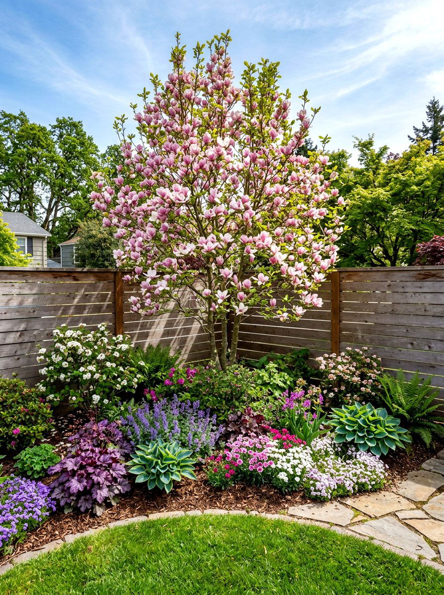 Magnolia Tree Corner Landscape - 25 Spring Magnolia Tree Ideas