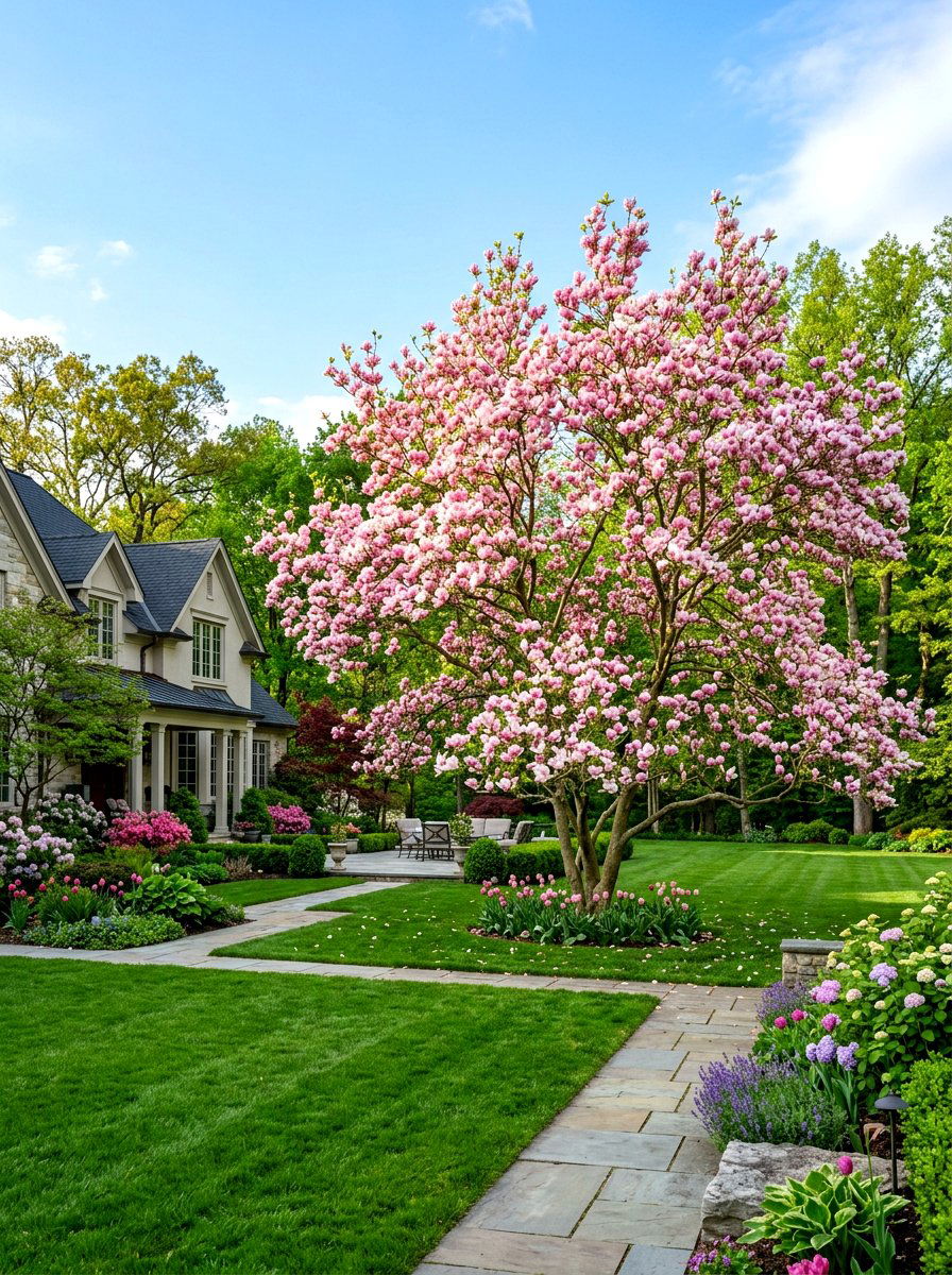 Magnolia Tree Landscape - 25 Spring Flowering Plant Ideas