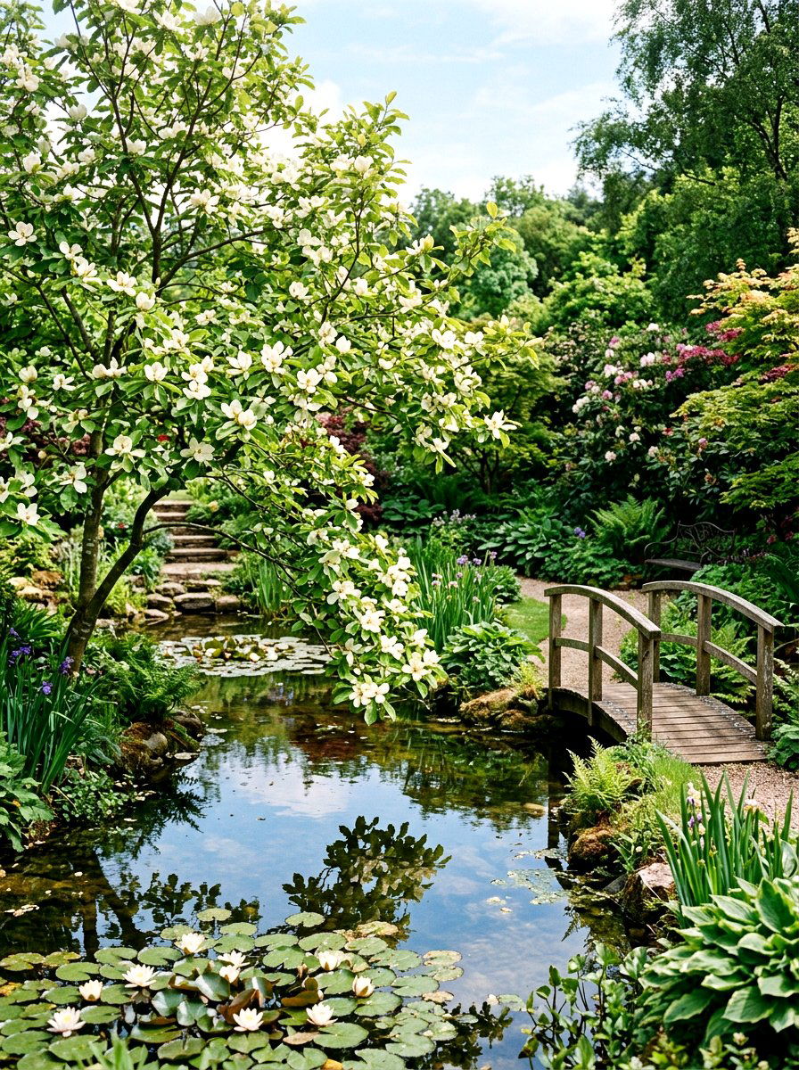 Magnolia Tree Near Garden Pond - 25 Spring Magnolia Tree Ideas