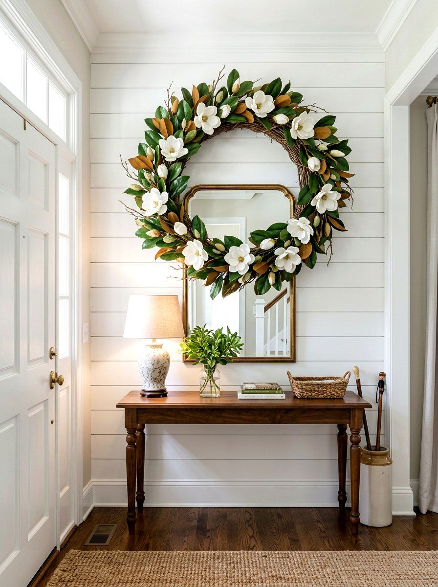 Magnolia blossom hoop wreath - 25 Spring Half Wreath Ideas