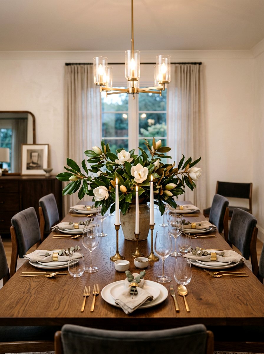 Magnolia branch dining table centerpiece - 25 Spring Magnolia Branch Ideas