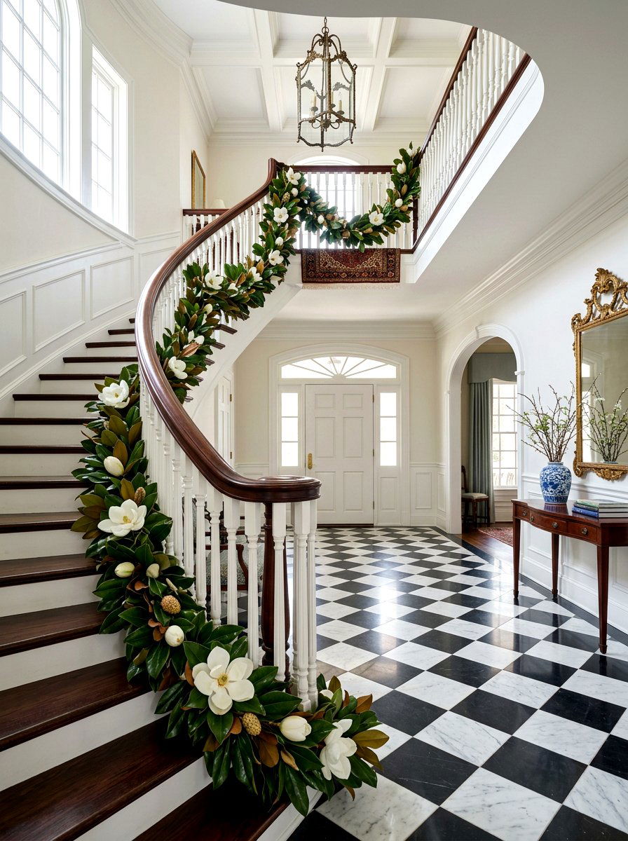 Magnolia garland - 25 Spring Staircase Garland Ideas