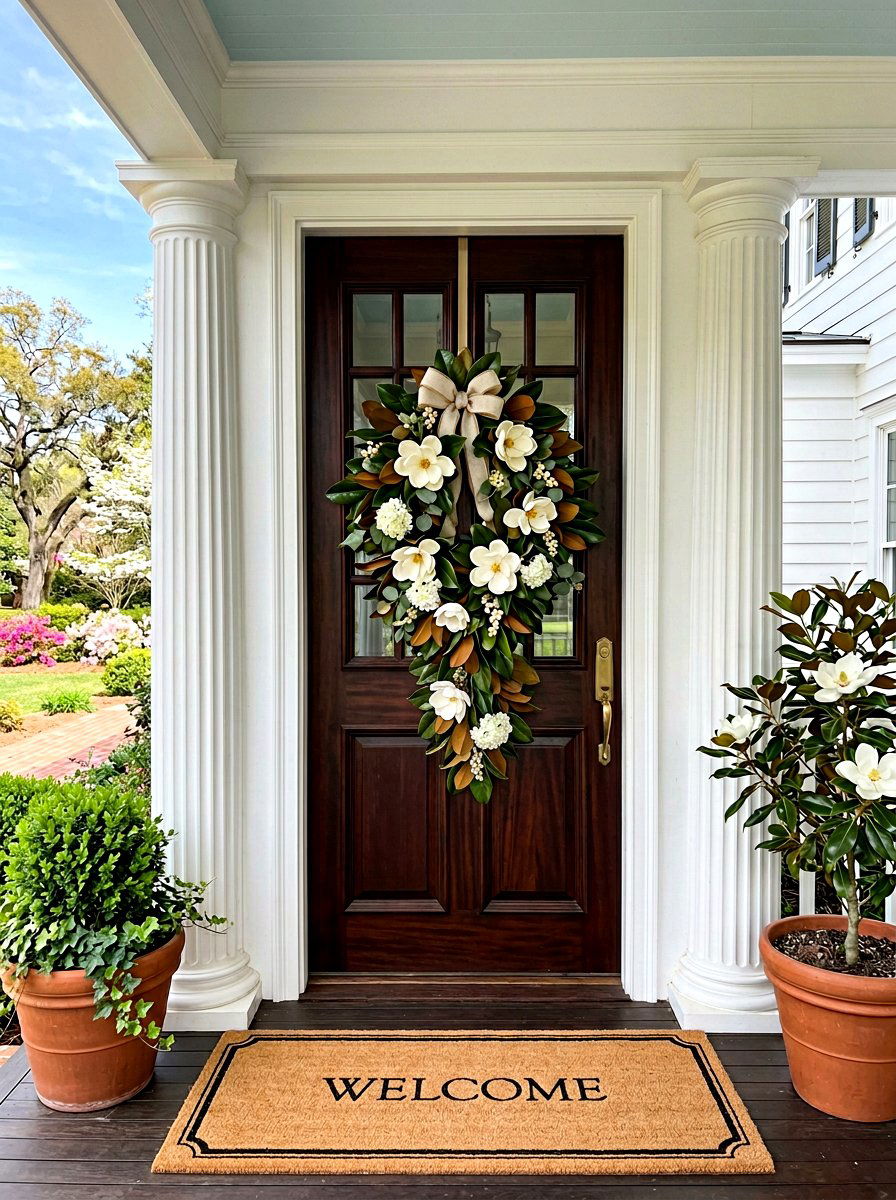 Magnolia spring door swag - 25 Spring Door Swag Ideas