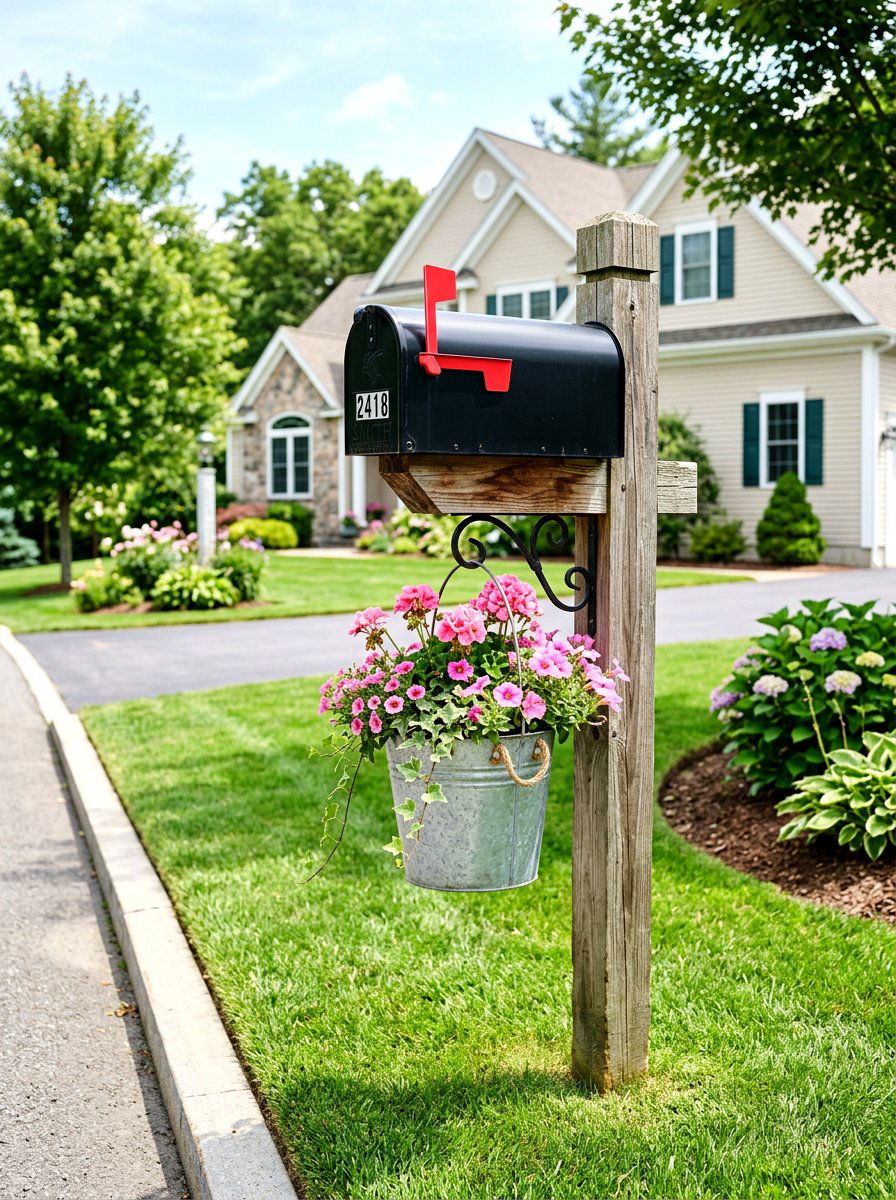 Mailbox Post Flower Bucket - 25 Spring Galvanized Bucket Decor Ideas