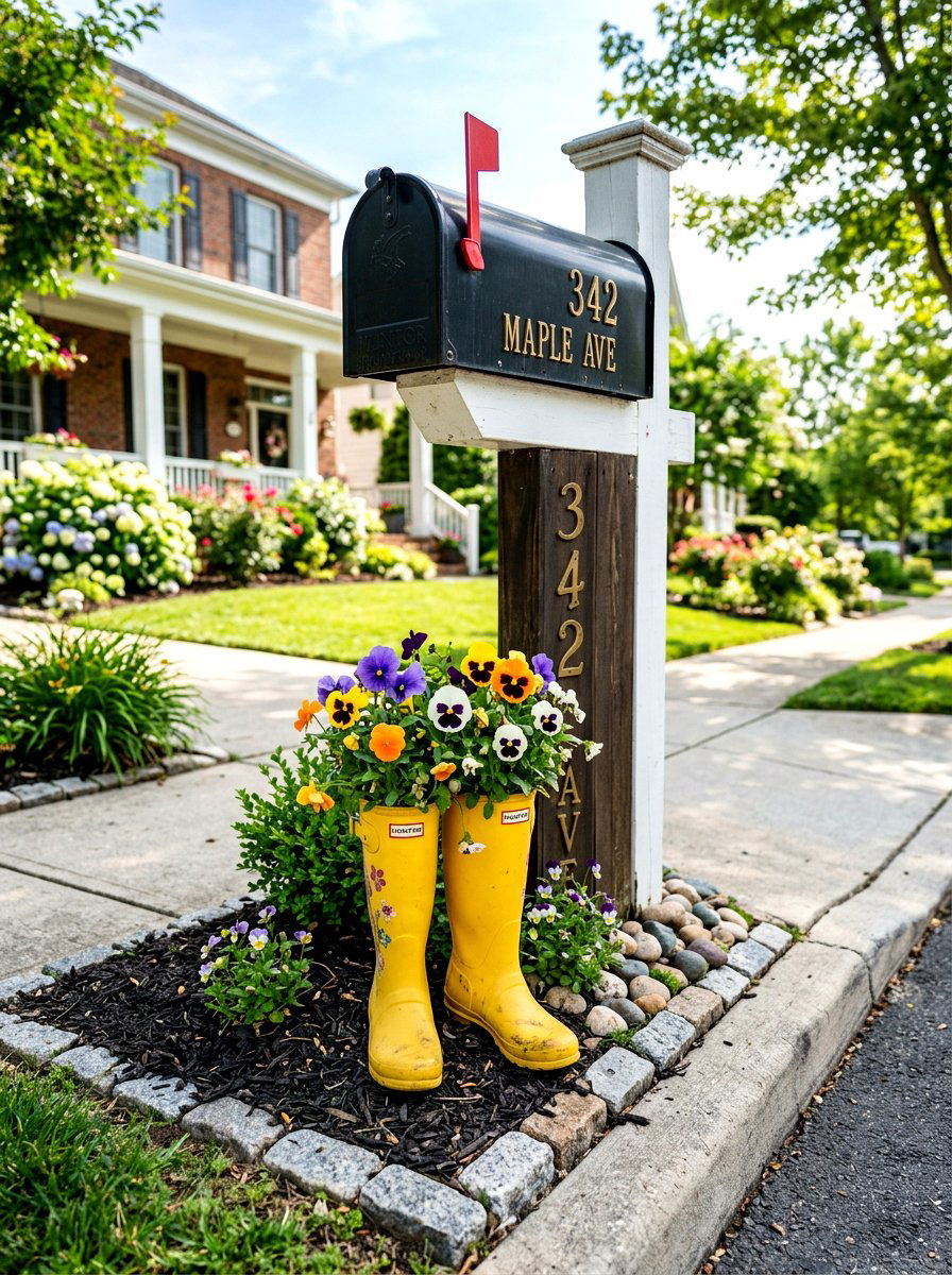 Mailbox Rain Boot Planter - 25 Spring Rain Boot Planter Ideas
