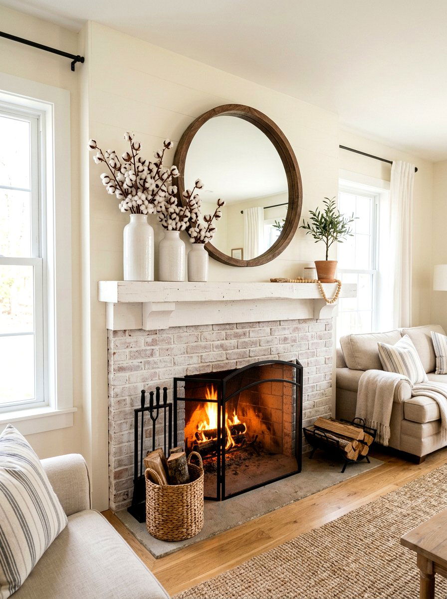 Mantel Cotton Stem Arrangement - 25 Spring Cotton Stem Decor Ideas