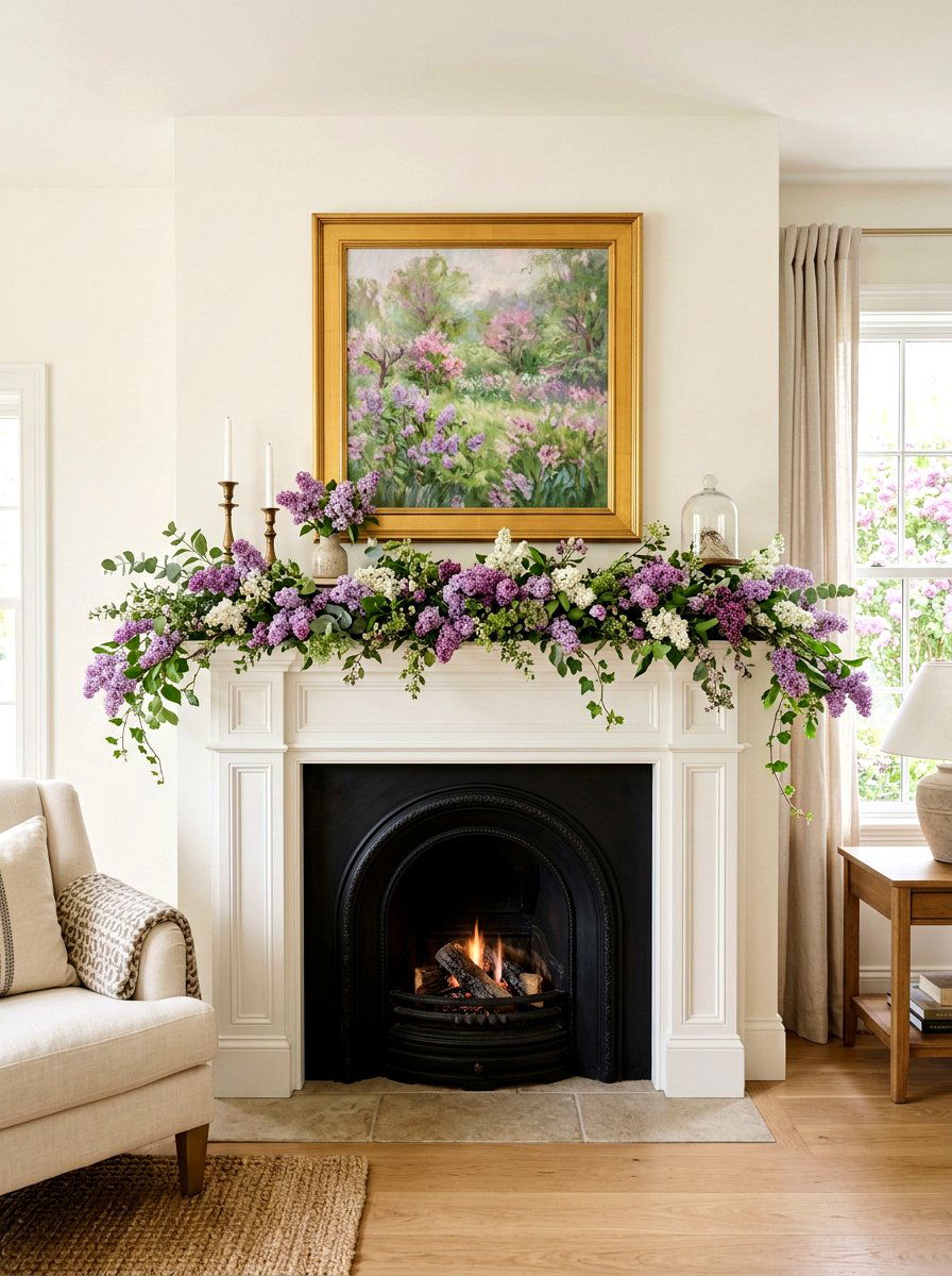 Mantel Lilac Floral Garland - 25 Spring Lilac Arrangement Ideas