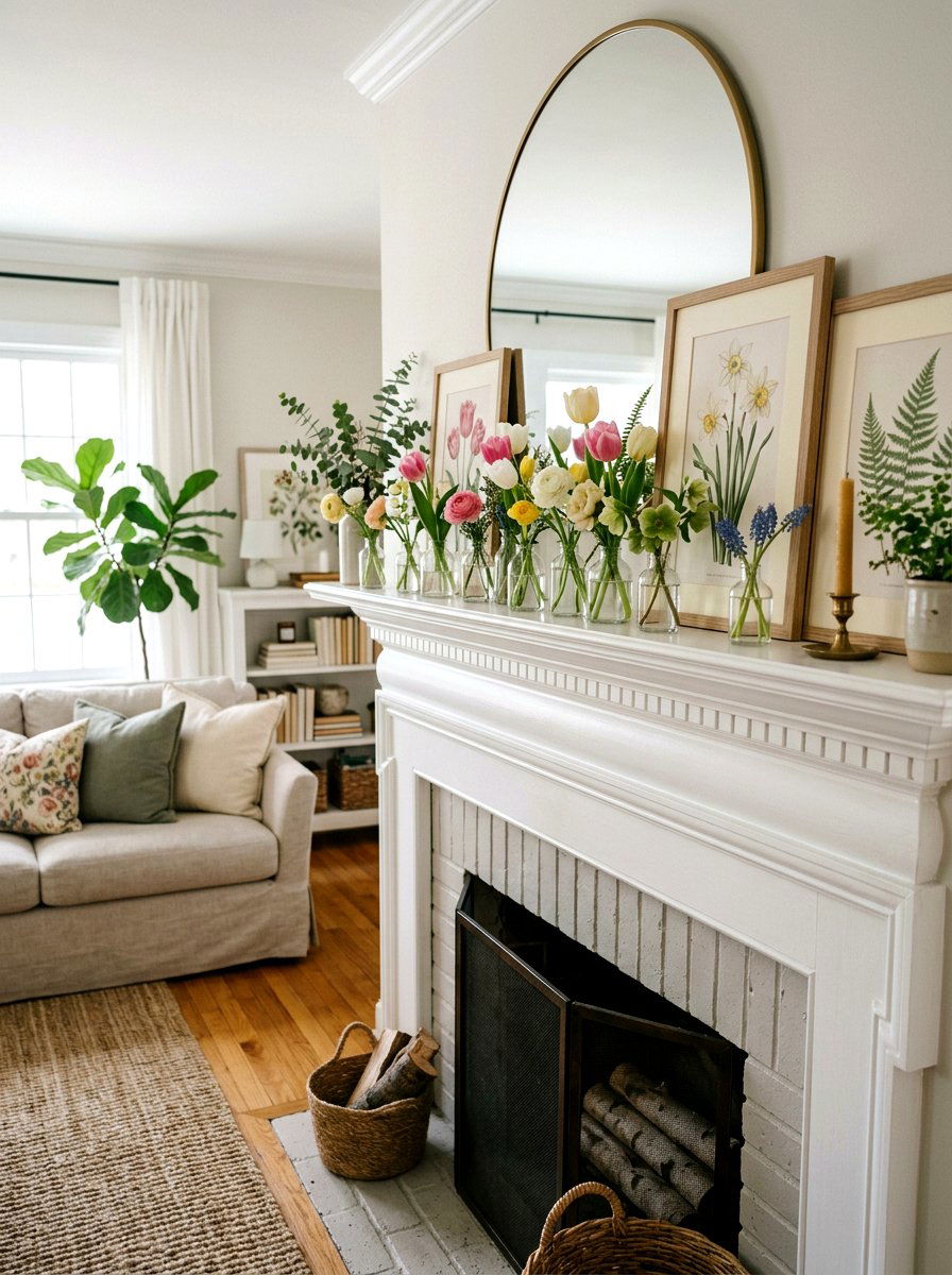 Mantel Spring Flower Arrangement - 25 Spring Vignette Styling Ideas