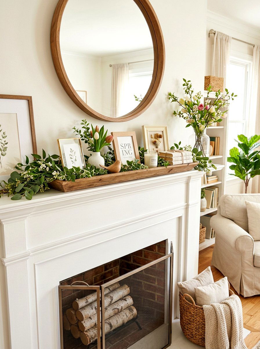 Mantel Spring Wood Tray - 25 Spring Wooden Tray Decor Ideas