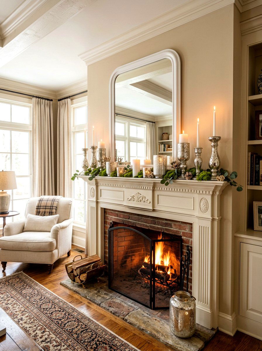 Mantel decor with mercury glass candle holders - 25 Spring Mercury Glass Decor Ideas