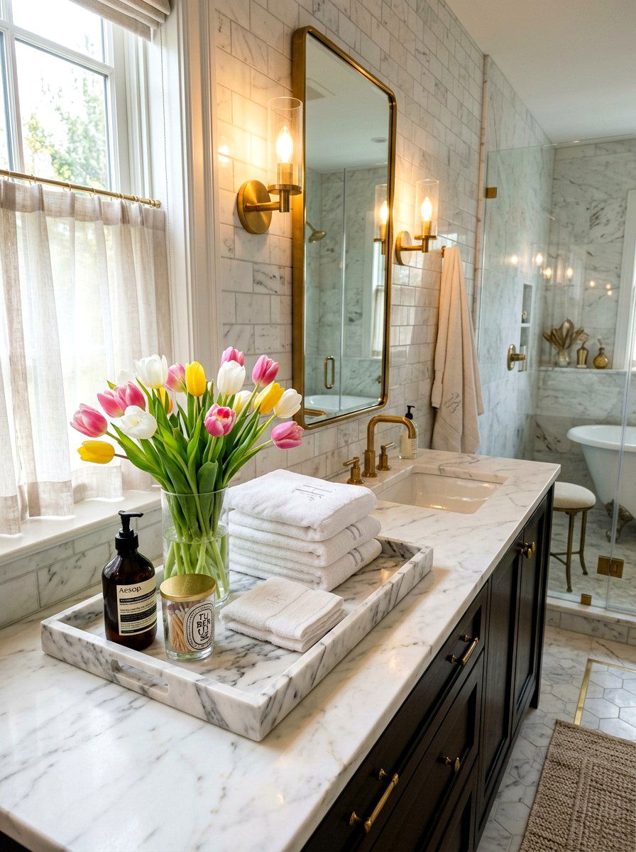 Marble Bathroom Tray - 25 Spring Towel Display Ideas