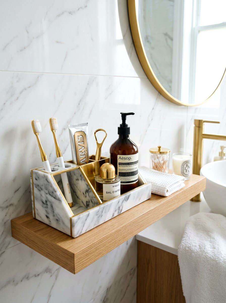 Marble Toiletry Organizer - 25 Spring Bathroom Shelf Decor Ideas