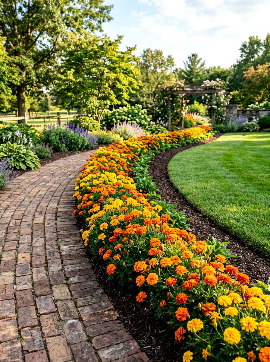 Marigold Border Garden - 25 Spring Annual Flower Ideas