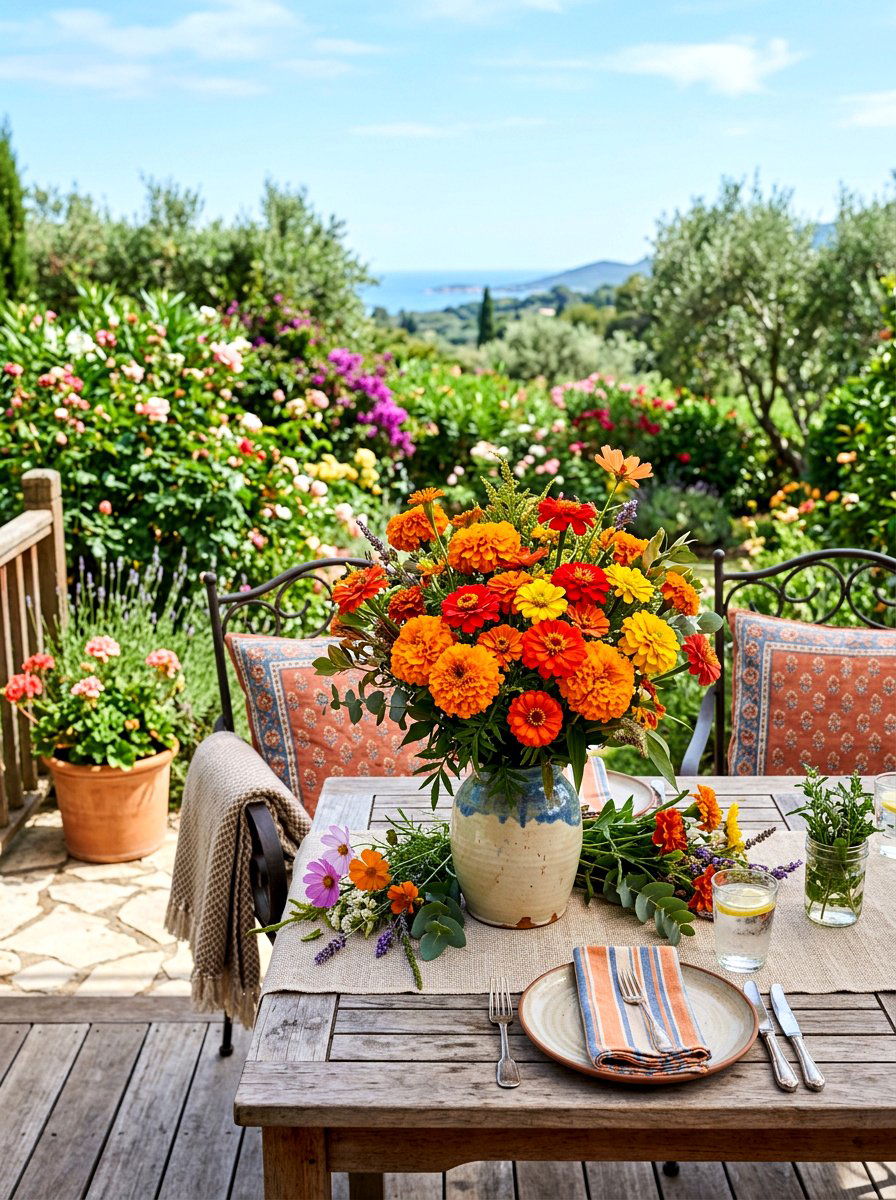 Marigold and Zinnia Bright Bouquet - 25 Spring Mixed Bouquet Ideas