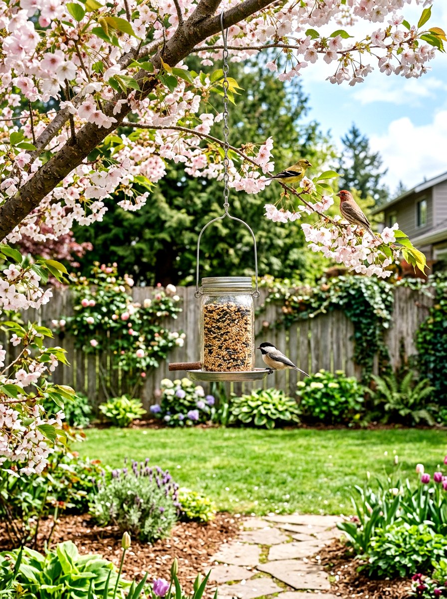 Mason Jar Bird Feeder - 25 Spring Mason Jar Decor Ideas