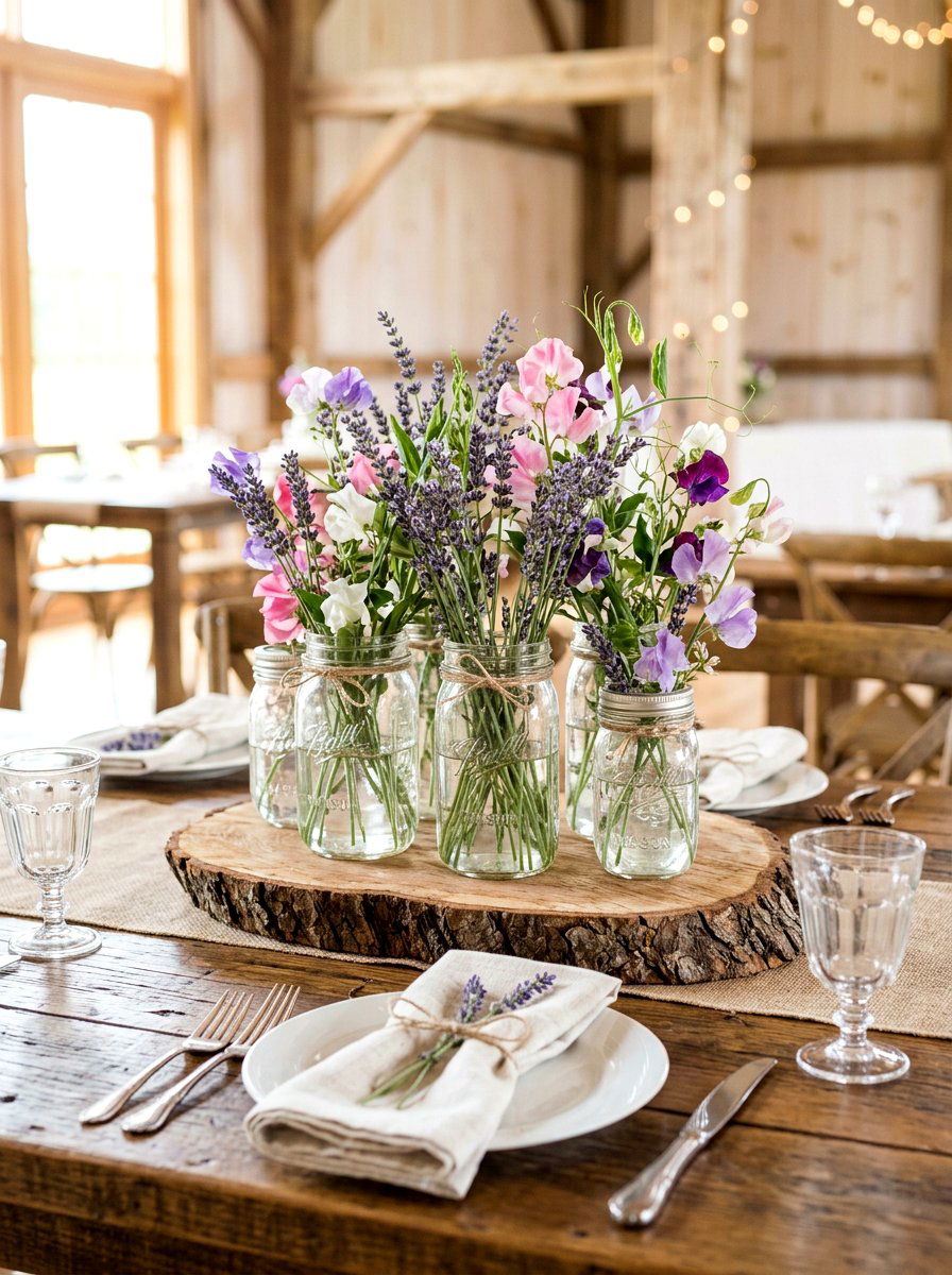 Mason Jar Centerpiece - 25 Spring Barn Wedding Decor Ideas