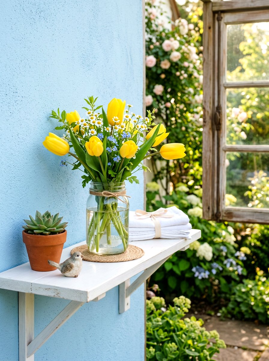 Mason Jar Floral Centerpiece - 25 Spring Bathroom Jar Ideas