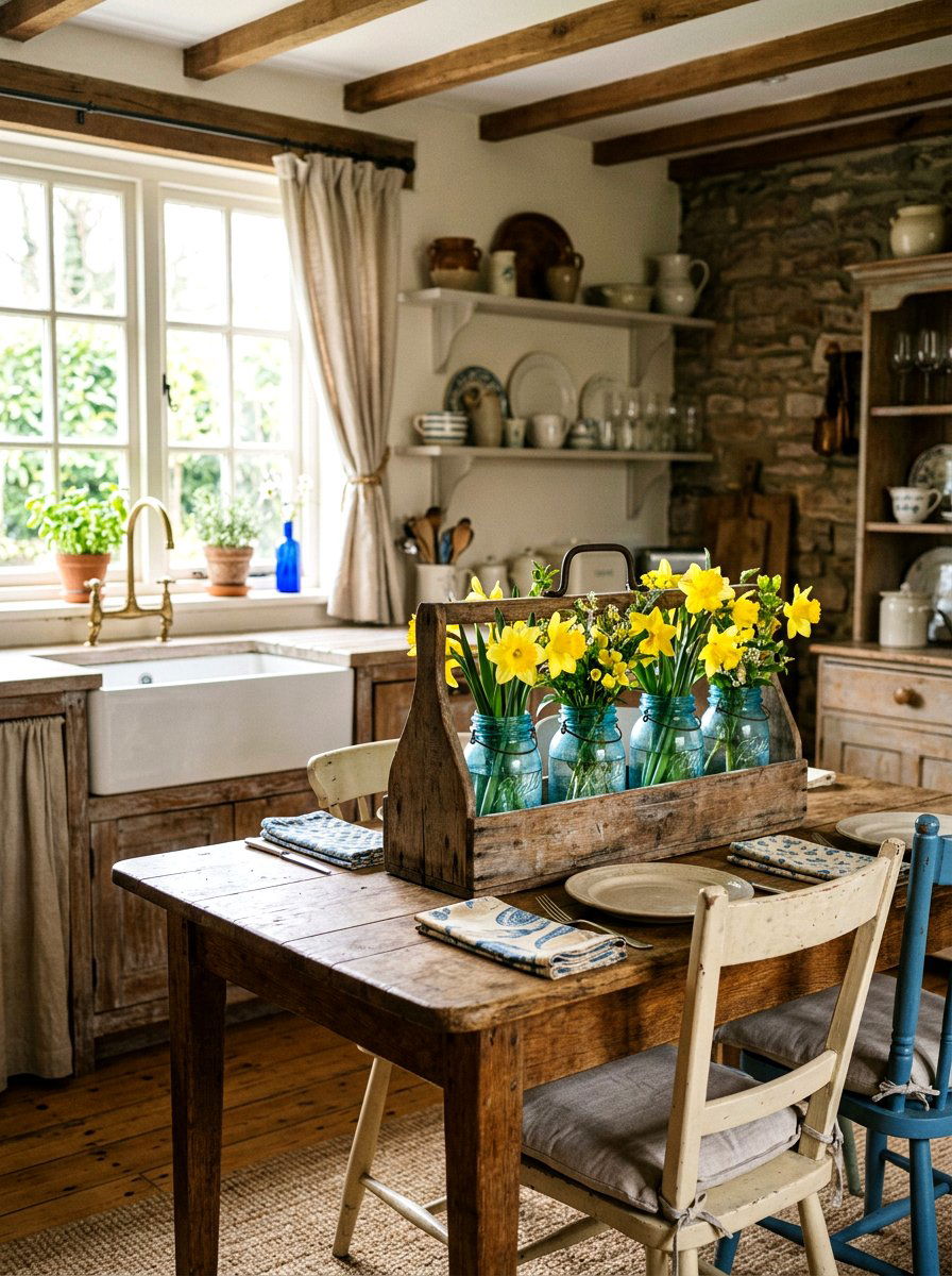 Mason Jar Flower Arrangement - 25 Spring Farm Table Decor Ideas