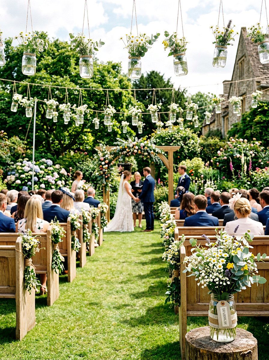 Mason Jar Flower Arrangements - 25 Spring Wedding Pew Decor Ideas