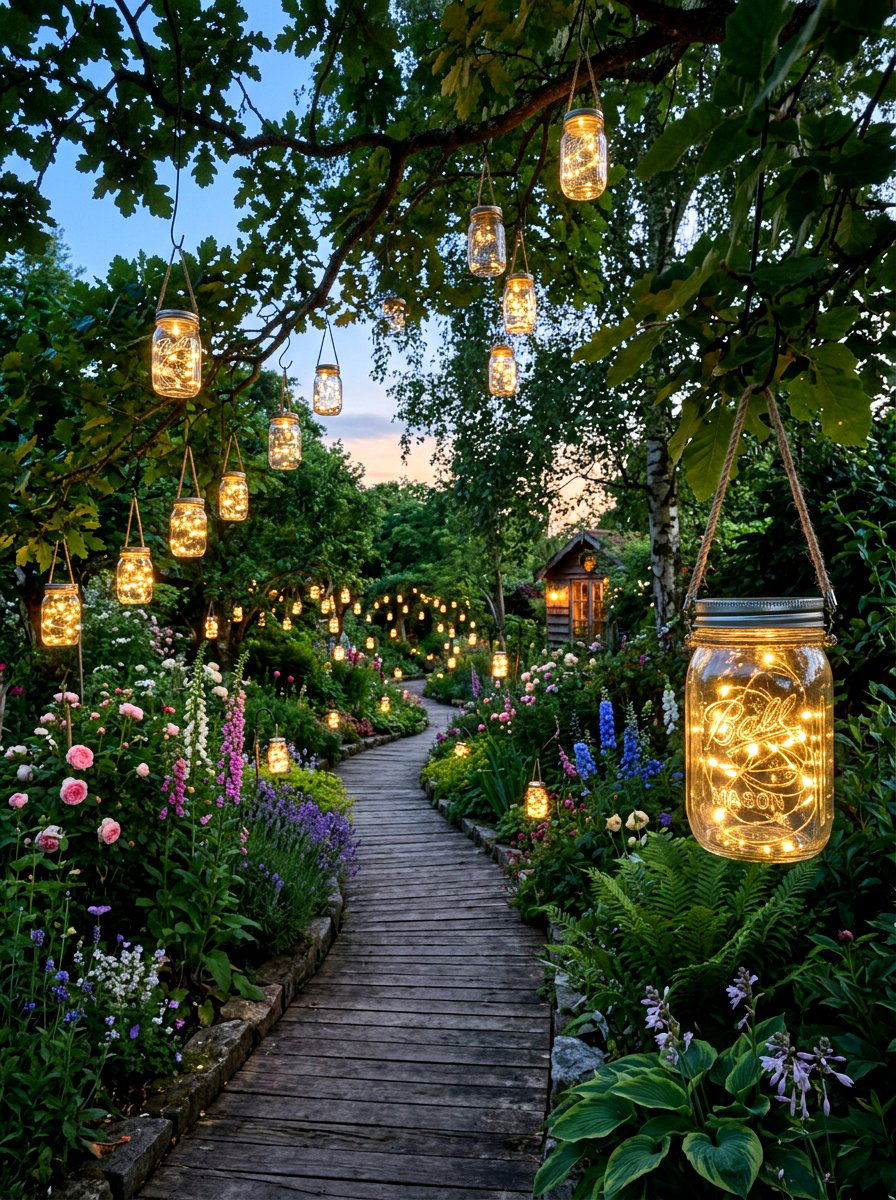 Mason Jar Lantern Garden - 25 Spring String Light Ideas