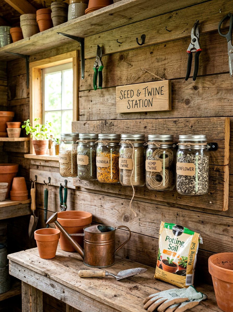 Mason Jar Organizer - 25 Spring Potting Shed Decor Ideas