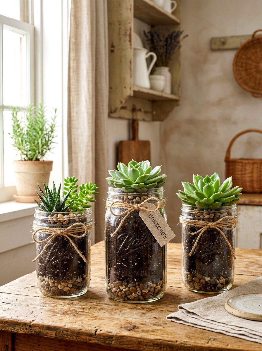 Mason Jar Succulents - 25 Spring Succulent Centerpiece Ideas